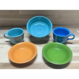 5 Pieces of Assorted Fiestaware Green Blue Orange Homer Laughlin China HLC